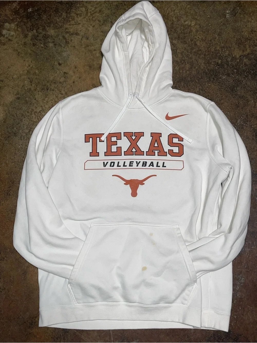 Nike White Crewneck Hoodie with Burnt Orange Texas Volleyball Logo